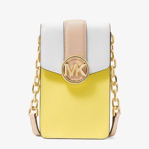New Michael Kors Carmen Small Faux Leather Phone Crossbody Sunshine Multi